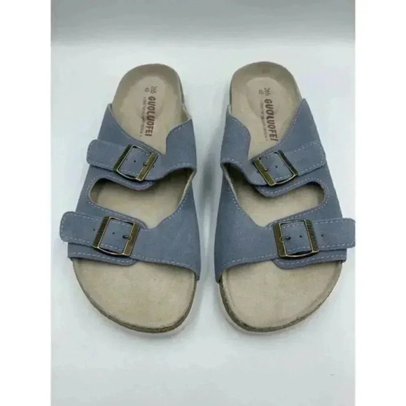 Guoluofei Shoes - GUOLUOFEI Blue SUEDE‎ SLIDES FOOTBED SANDALS 43